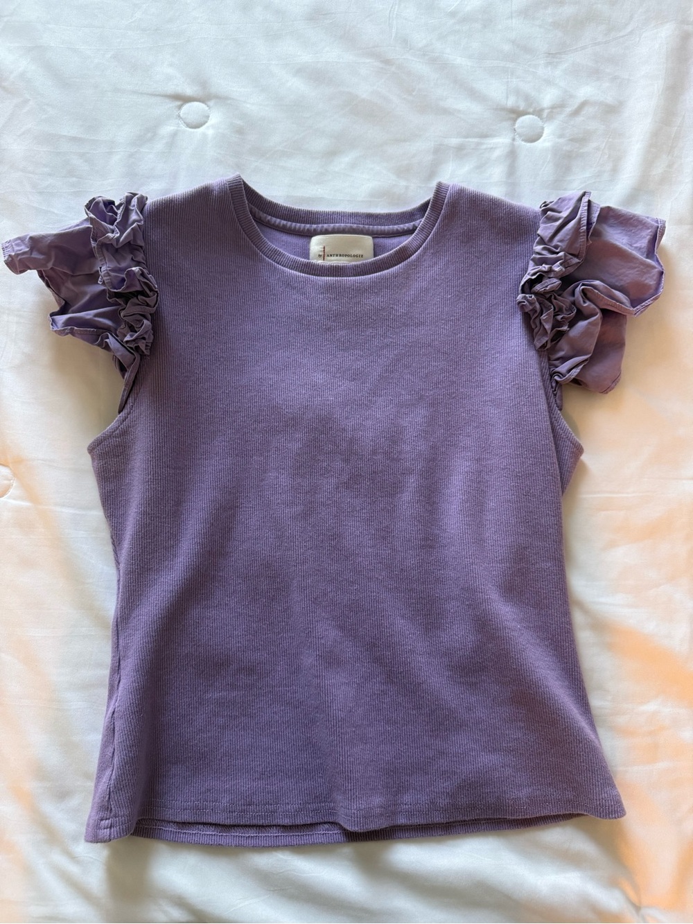 Anthropologie Lavender Ruffle Sleeve Tee